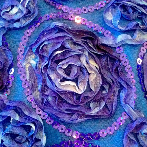 NWT Formal Dress Royal Blue with Ribboned 3 D flowers and purple sequins - Picture 8 of 8